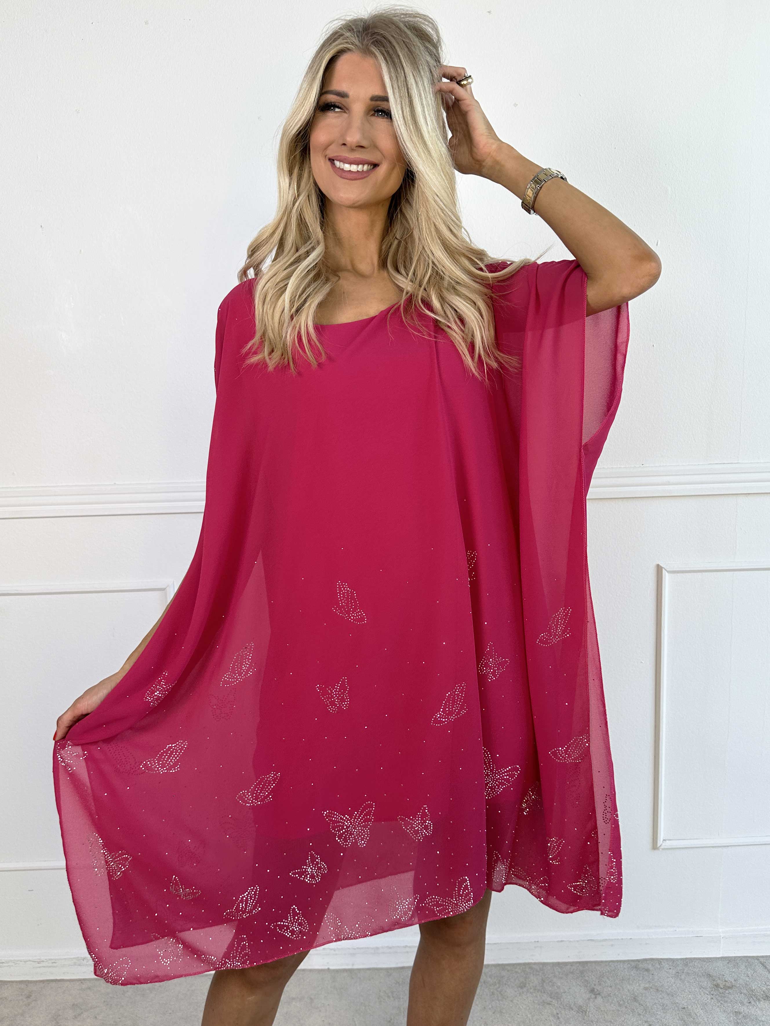 Mirabella Crystal - Tunikakjole med chiffonlag med similisten og underkjole i viskose